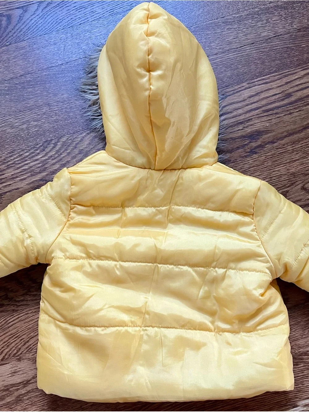 7 For All Mankind Yellow Puffer Jacket with Faux Fur-Trim Hood